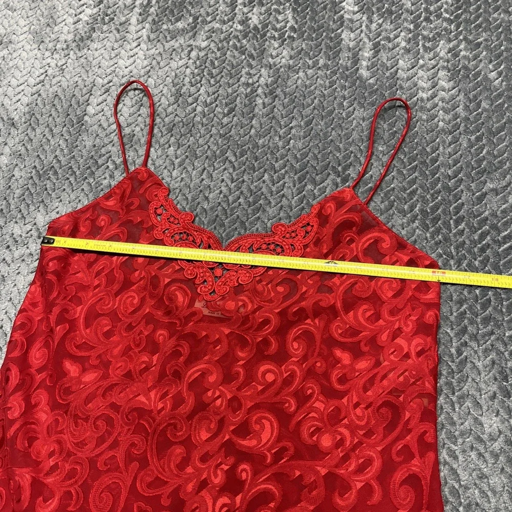 Lucie Ann Nightgown Red Brocade Small Slip Sheer Embroidered‎ Strappy Vintage